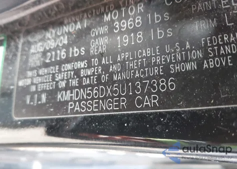 2005 Hyundai Elantra Gls/Gt from USA, damaged, VIN KMHDN56DX5U137386